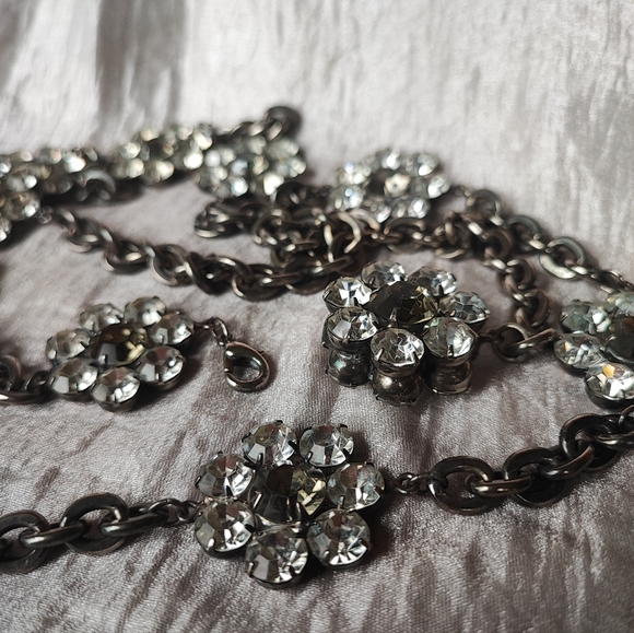 Stunning Oversized Extra Long Dark Silver Tone Rhinestone Necklace Belt Vintage - Picture 13 of 15
